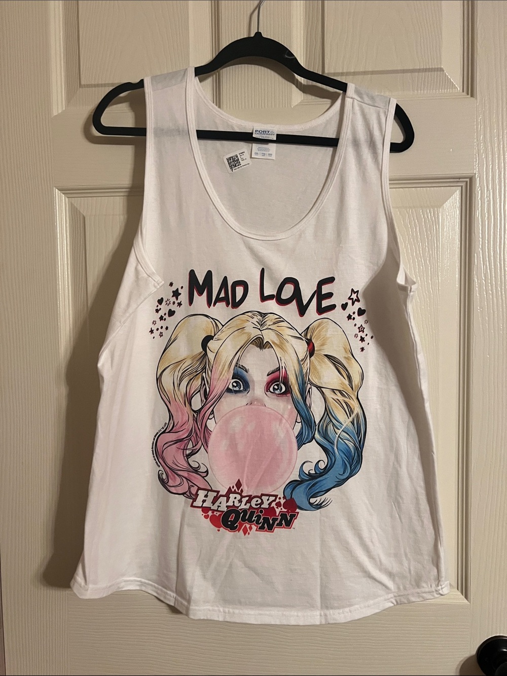 Port Authority White "Mad Love" Harley Quinn Graphic Tank Top